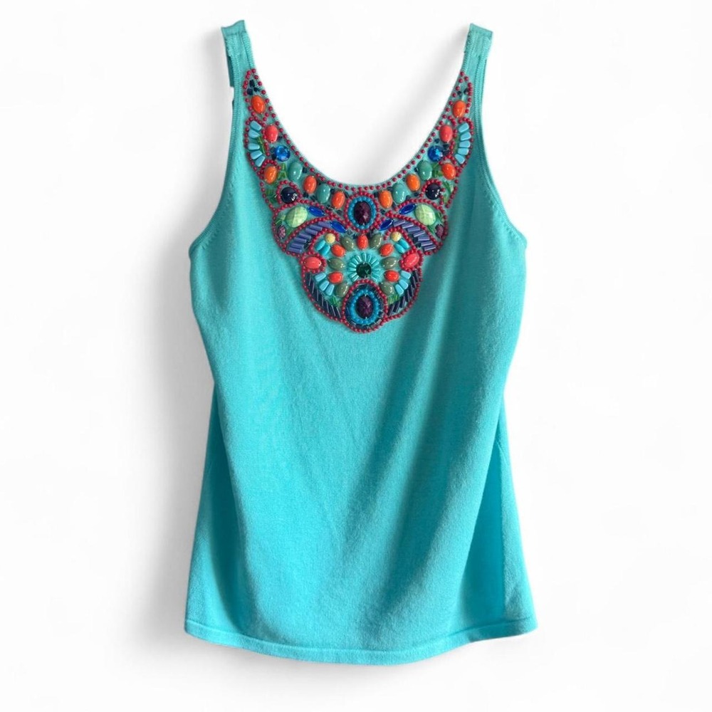 Y2K Fever Beaded Tank Top Women's Size Small Blue Knit Boho 2000s Vintage Indie